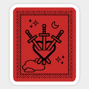 Tarot Card - Three of Swords - Black Sticker